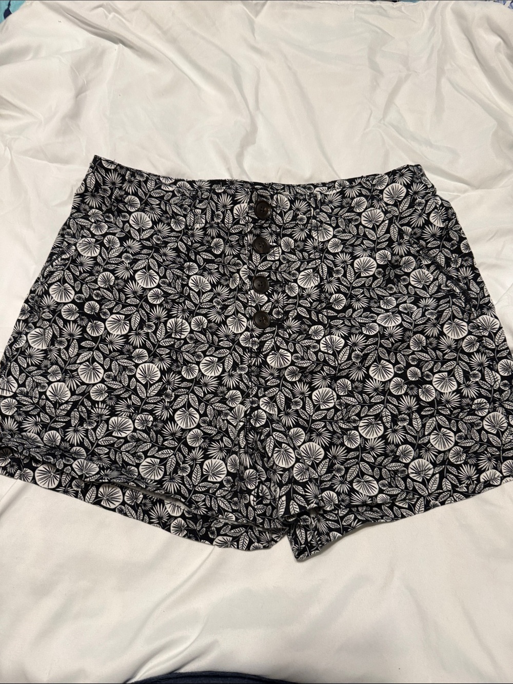 LOFT Black & White Floral High-Rise Button-Front Shorts